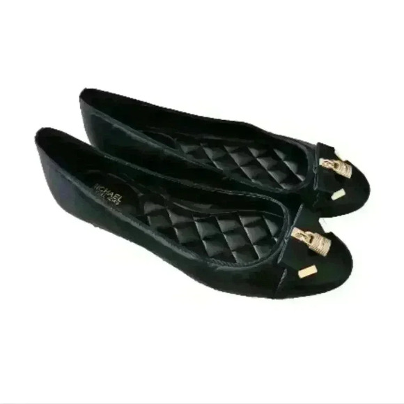 Michael Kors Leather Black Alice Logo Ballet Flat With Gold Lock Detail 9 - Picture 4 of 12